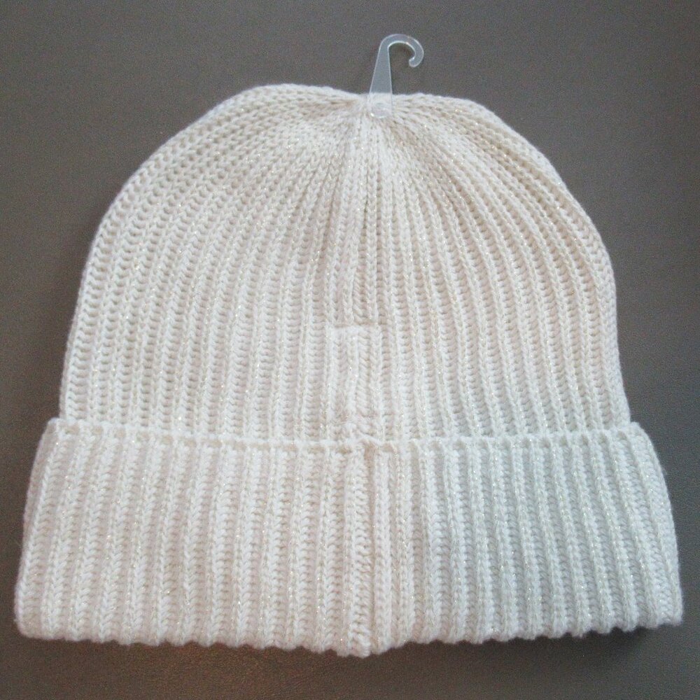 Style & Co. Women's Cuff Beanie Hat, Ivory Metallic Shine Sparkle, One Size